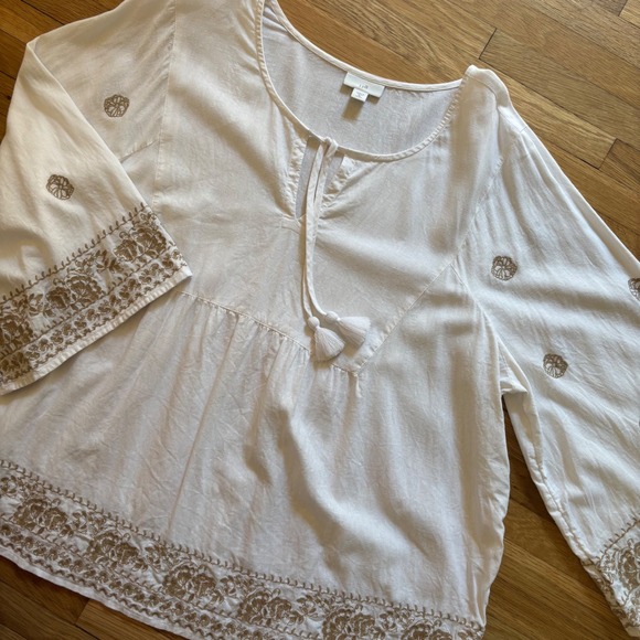 J. Jill Tops - J. Jill Embroidered Tunic Top Women XL P Bell Sleeve Boho Linen Blend Cottage
